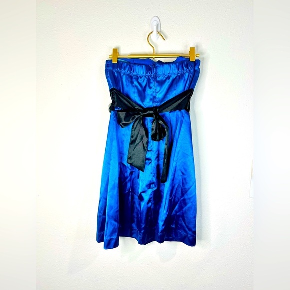 Speechless Strapless Blue Satin Dress with Black Bow - Size 3 - Picture 7 of 10